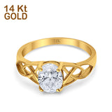 14K Yellow Gold Accent Solitaire Oval Bridal Wedding Engagement Ring Simulated CZ Size-7