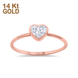 14K Rose Gold Solitaire Heart Promise Ring Bridal Simulated CZ Wedding Engagement Ring Size 7