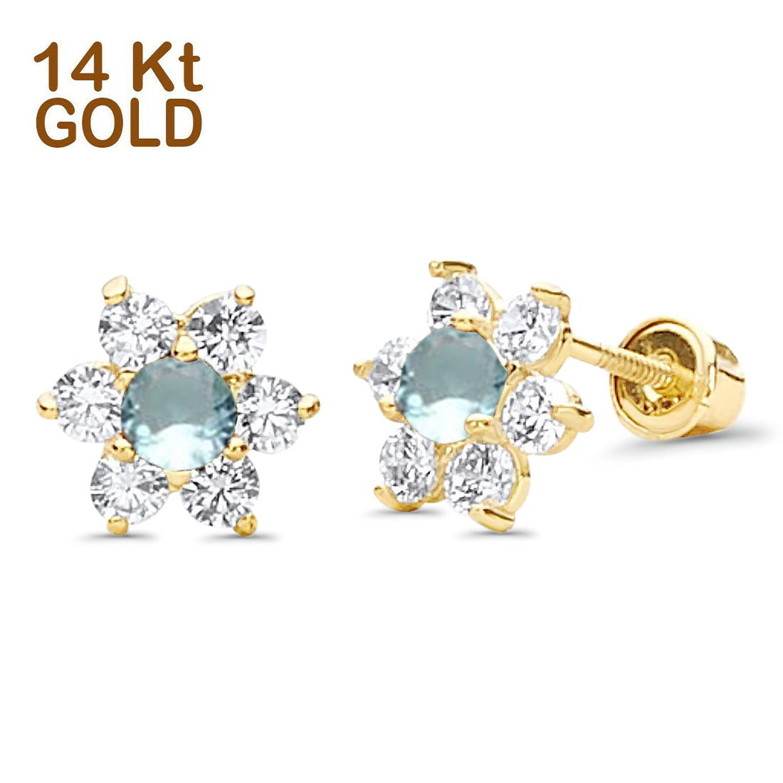 Gemstone Flower Earrings | 14K Solid Gold Screw Back Stud