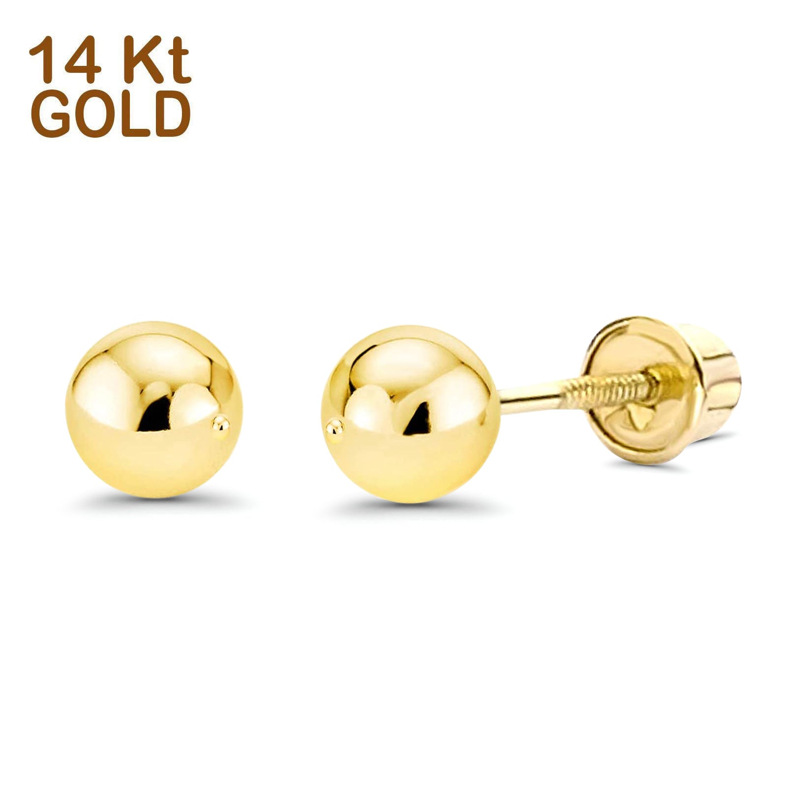Solid 14K Yellow Gold Screw Ball Earrings - 5 Different Size Available, Best Anniversary Birthday Gift for Her