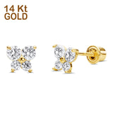 14K Yellow Gold Simulated Cubic Zirconia Butterfly Stud Earrings with Screw Back, Best Birthday Gift for Her