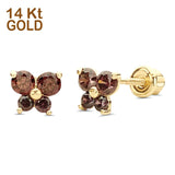 14K Yellow Gold Simulated Champagne CZ Butterfly Stud Earrings with Screw Back, Best Birthday Gift for Her
