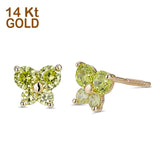 14K Yellow Gold Simulated Peridot CZ Butterfly Stud Earrings with Screw Back, Best Birthday Gift for Her