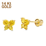 14K Yellow Gold Simulated Yellow CZ Butterfly Stud Earrings with Screw Back, Best Birthday Gift for Her