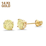 14K Yellow Gold 5mm Round Solitaire Basket Set Simulated Yellow CZ Stud Earrings with Screw Back, Best Birthday Gift for Her