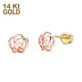 14K Rose Gold Flower Stud Earrings with Screw Back (6mm) Best Gift for Her