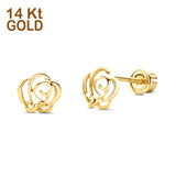 14K Yellow Gold Flower Stud Earrings with Screw Back (6mm) Best Gift for Her