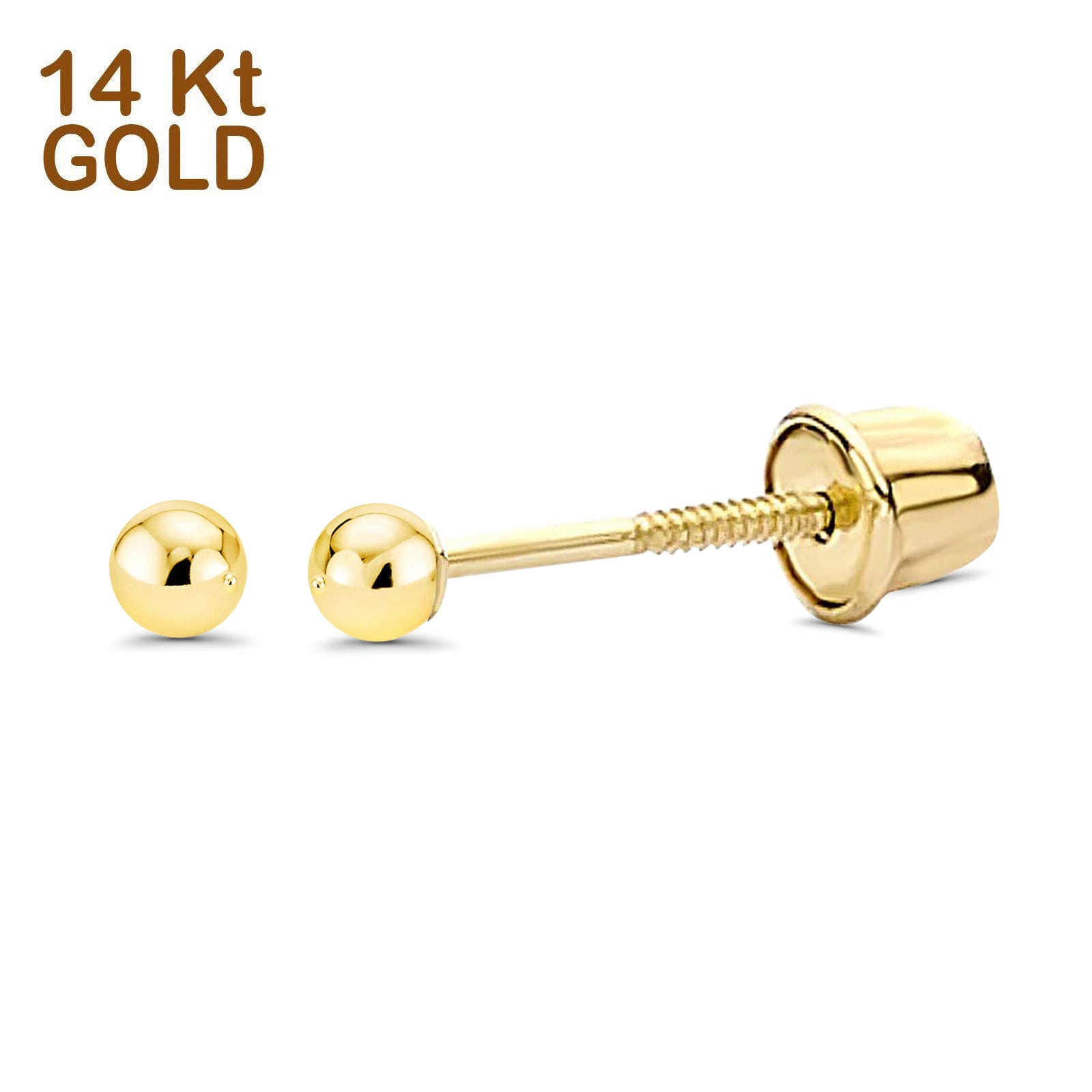 Solid 14K Gold Ball Studs - Assorted Sizes