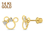 14K Yellow Gold Mouse Stud Earrings with Screw Back (8mm) Best Gift for Her