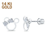 14K White Gold Mouse Stud Earrings with Screw Back (8mm) Best Gift for Her