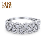 14K White Gold Weave Crisscross Infinity Ring Round Simulated Cubic Zirconia Size-7