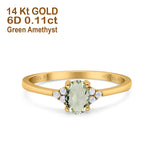 14K Yellow Gold 0.87ct Art Deco Oval 7mmx5mm G SI Natural Green Amethyst Diamond Engagement Wedding Ring Size 6.5