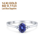 14K White Gold 0.87ct Art Deco Oval 7mmx5mm G SI Nano Blue Sapphire Diamond Engagement Wedding Ring Size 6.5