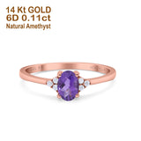 14K Rose Gold 0.87ct Art Deco Oval 7mmx5mm G SI Natural Amethyst Diamond Engagement Wedding Ring Size 6.5