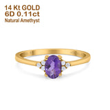14K Yellow Gold 0.87ct Art Deco Oval 7mmx5mm G SI Natural Amethyst Diamond Engagement Wedding Ring Size 6.5