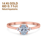 14K Rose Gold 0.87ct Art Deco Oval 7mmx5mm G SI Natural Aquamarine Diamond Engagement Wedding Ring Size 6.5