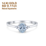 14K White Gold 0.87ct Art Deco Oval 7mmx5mm G SI Natural Aquamarine Diamond Engagement Wedding Ring Size 6.5