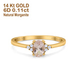 14K Yellow Gold 0.87ct Art Deco Oval 7mmx5mm G SI Natural Morganite Diamond Engagement Wedding Ring Size 6.5