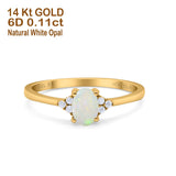 14K Yellow Gold 0.11ct Art Deco Oval 7mmx5mm G SI Natural White Opal Diamond Engagement Wedding Ring Size 6.5