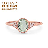 14K Rose Gold 1.26ct Oval Art Deco 8mmx6mm G SI Natural Green Amethyst Diamond Engagement Wedding Ring Size 6.5