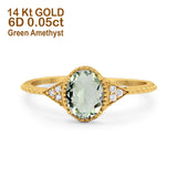 14K Yellow Gold 1.26ct Oval Art Deco 8mmx6mm G SI Natural Green Amethyst Diamond Engagement Wedding Ring Size 6.5