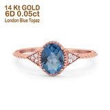 14K Rose Gold 1.26ct Oval Art Deco 8mmx6mm G SI London Blue Topaz Diamond Engagement Wedding Ring Size 6.5