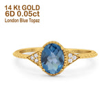 14K Yellow Gold 1.26ct Oval Art Deco 8mmx6mm G SI London Blue Topaz Diamond Engagement Wedding Ring Size 6.5
