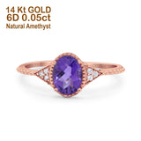 14K Rose Gold 1.26ct Oval Art Deco 8mmx6mm G SI Natural Amethyst Diamond Engagement Wedding Ring Size 6.5