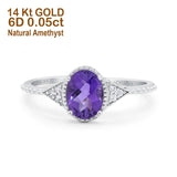 14K White Gold 1.26ct Oval Art Deco 8mmx6mm G SI Natural Amethyst Diamond Engagement Wedding Ring Size 6.5