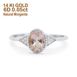 14K White Gold 1.26ct Oval Art Deco 8mmx6mm G SI Natural Morganite Diamond Engagement Wedding Ring Size 6.5