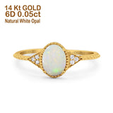 14K Yellow Gold 1.26ct Oval Art Deco 8mmx6mm G SI Natural White Opal Diamond Engagement Wedding Ring Size 6.5