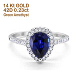 14K White Gold 1.48ct Teardrop Pear 8mmx6mm G SI Lab Blue Sapphire Diamond Engagement Wedding Ring Size 6.5