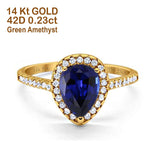 14K Yellow Gold 1.48ct Teardrop Pear 8mmx6mm G SI Lab Blue Sapphire Diamond Engagement Wedding Ring Size 6.5