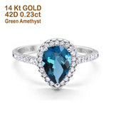 14K White Gold 1.48ct Teardrop Pear 8mmx6mm G SI London Blue Topaz Diamond Engagement Wedding Ring Size 6.5