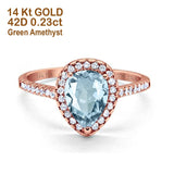 14K Rose Gold 1.48ct Teardrop Pear 8mmx6mm G SI Natural Aquamarine Diamond Engagement Wedding Ring Size 6.5