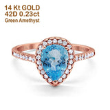 14K Rose Gold 1.48ct Teardrop Pear 8mmx6mm G SI Natural Blue Topaz Diamond Engagement Wedding Ring Size 6.5