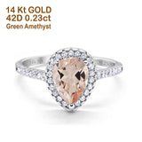 14K White Gold 1.48ct Teardrop Pear 8mmx6mm G SI Natural Morganite Diamond Engagement Wedding Ring Size 6.5