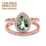 14K Rose Gold 1.62ct Pear 8mmx6mm G SI Natural Green Amethyst Diamond Bridal Engagement Wedding Ring Size 6.5