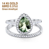 14K White Gold 1.62ct Pear 8mmx6mm G SI Natural Green Amethyst Diamond Bridal Engagement Wedding Ring Size 6.5