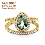 14K Yellow Gold 1.62ct Pear 8mmx6mm G SI Natural Green Amethyst Diamond Bridal Engagement Wedding Ring Size 6.5