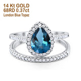 14K White Gold 1.62ct Pear 8mmx6mm G SI London Blue Topaz Diamond Bridal Engagement Wedding Ring Size 6.5