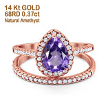 14K Rose Gold 1.62ct Pear 8mmx6mm G SI Natural Amethyst Diamond Bridal Engagement Wedding Ring Size 6.5