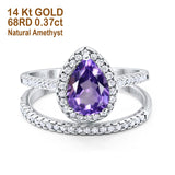 14K White Gold 1.62ct Pear 8mmx6mm G SI Natural Amethyst Diamond Bridal Engagement Wedding Ring Size 6.5