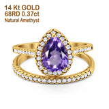 14K Yellow Gold 1.62ct Pear 8mmx6mm G SI Natural Amethyst Diamond Bridal Engagement Wedding Ring Size 6.5