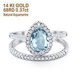 14K White Gold 1.62ct Pear 8mmx6mm G SI Natural Aquamarine Diamond Bridal Engagement Wedding Ring Size 6.5