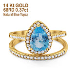 14K Yellow Gold 1.62ct Pear 8mmx6mm G SI Natural Blue Topaz Diamond Bridal Engagement Wedding Ring Size 6.5