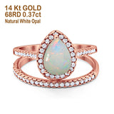 14K Rose Gold 0.37ct Pear 8mmx6mm G SI Natural White Opal Diamond Bridal Engagement Wedding Ring Size 6.5