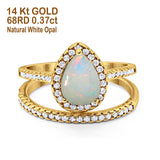 14K Yellow Gold 0.37ct Pear 8mmx6mm G SI Natural White Opal Diamond Bridal Engagement Wedding Ring Size 6.5