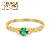 14K Yellow Gold 0.33ct Round Petite Dainty Art Deco 4mm G SI Nano Emerald Diamond Engagement Wedding Ring Size 6.5