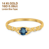 14K Yellow Gold 0.33ct Round Petite Dainty Art Deco 4mm G SI London Blue Topaz Diamond Engagement Wedding Ring Size 6.5